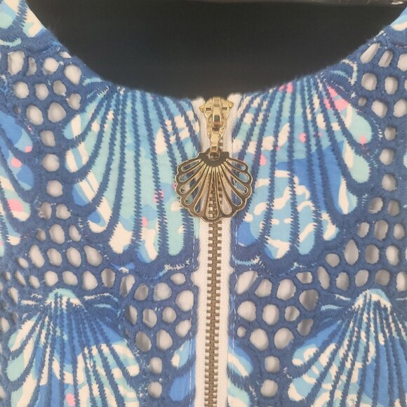 Lilly Pulitzer Aralyn Shell Eyelet Shift Blue Dress Size 2 - Picture 3 of 6